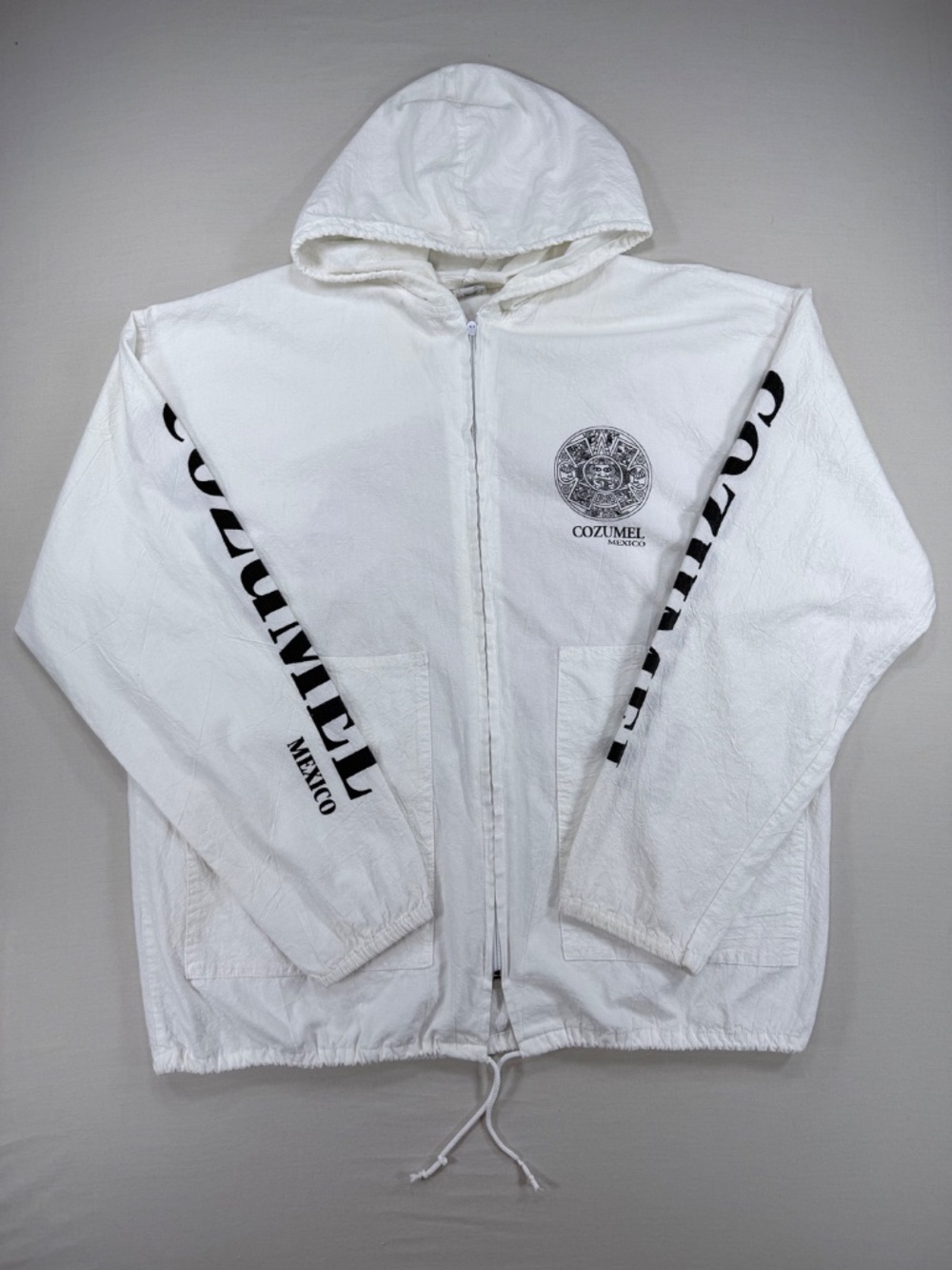 Chac Mool Vintage 90s Cozumel Mexico Graphic Zip Up Hoodie White XL EUC - Picture 2 of 8